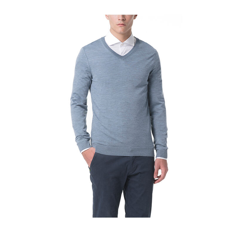 European V-Neck Long Sleeve Pull Neck Male Merino Wool Knitted Sweater For Men
