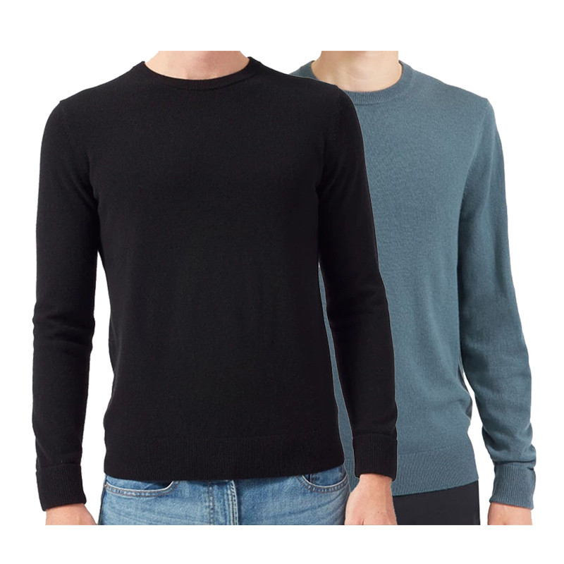 Custom Autumn Winter Long Sleeve Pullover Round Collar Knit 100% Cotton Crewneck Sweater Black Men