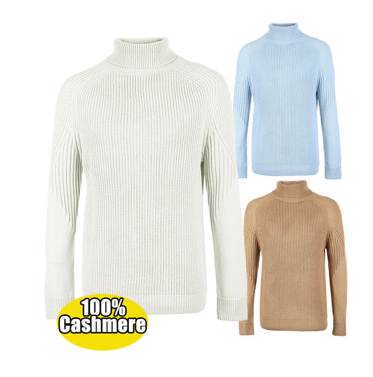 Custom Fashion Design Men Knit Cashmere Pullover Plain Color Turtle Neck Casual Sweater Men