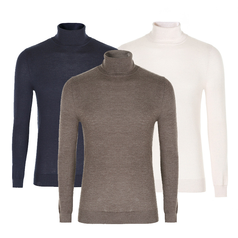 Chinese Wholesale High Neck Sweaters Supplier Men Solid Color Men's Winter Knitted Wool Turtleneck Sweater