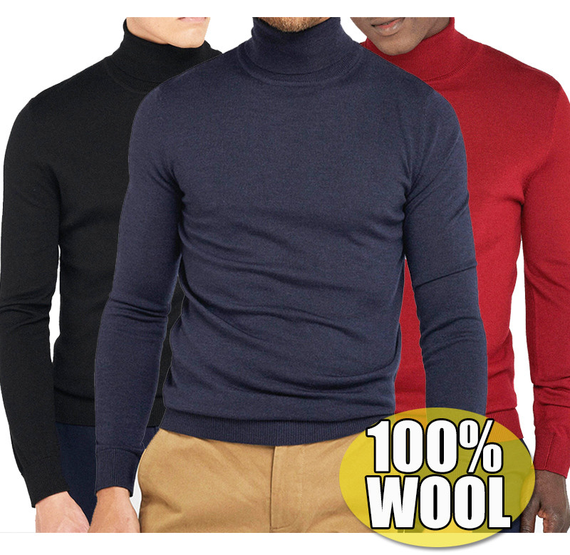2024 latest Design Men's High Neck Wool Knitted Sweaters Coat Men's Custom Winter Knitted Turtle Neck Sweater Men