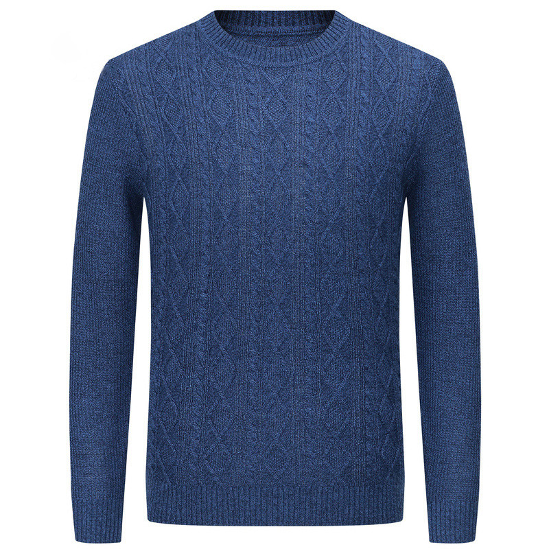 Custom Knitted blue Crew neck Soft Cotton Men's Autumn/Winter Sweaters