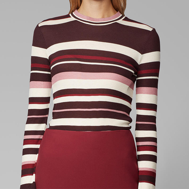 Custom 2024 Hot Selling Red White Knitting Machine Stripe Sweater Women