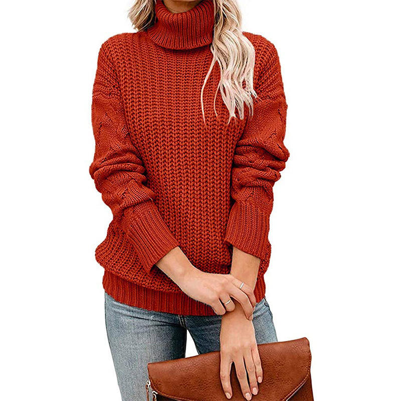Low Price Vintage Jumper Shaggy Winter Turtlenecks Cable Knitted Pure Viscose Women Sweater