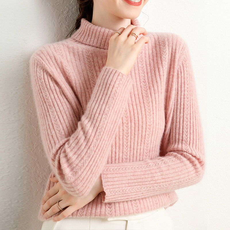 Custom Cashmere Sweater Turtleneck Women High Neck Girl Jumper Tops Knitted Cotton Pullover Sweater