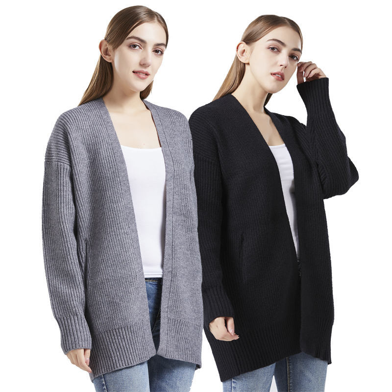 2024 Hot Style Manufacturer Fall Grey Casual Leopard Mujeres Knit Sweater Maxi Long Cardigan For Woman