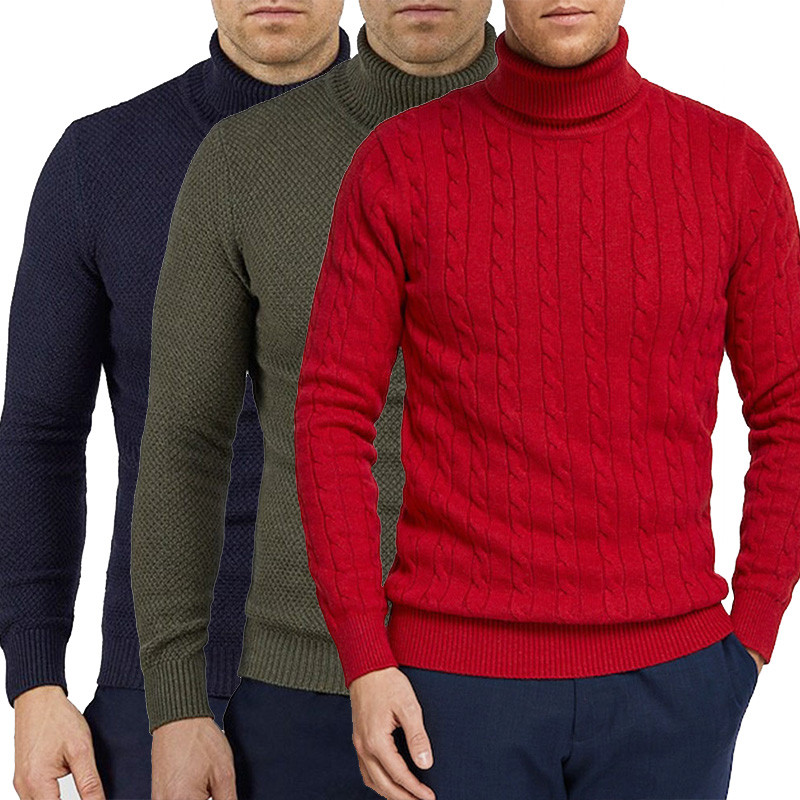 Classic Fashion Oem men 100% Cotton Sweater High Neck Knit Rib Sweater For Autumn/Winter