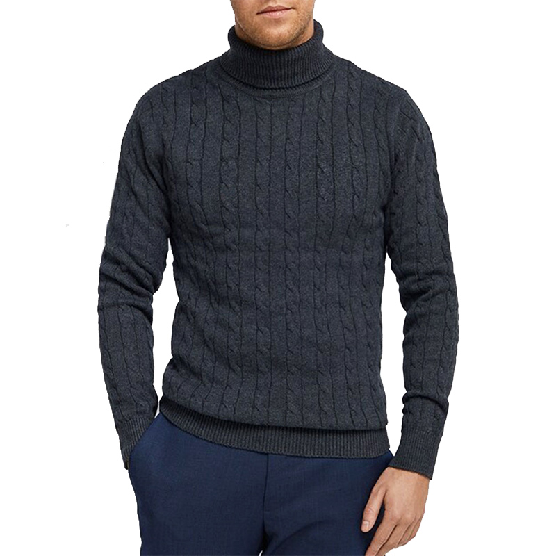 Classic Fashion Oem men 100% Cotton Sweater High Neck Knit Rib Sweater For Autumn/Winter
