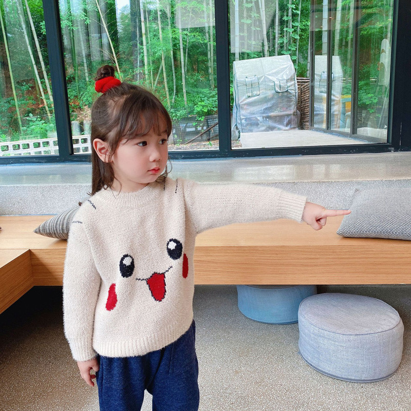 Custom Baby Christmas Cartoon Smiley Bikachu Kids Boy Knit Sweater For Children