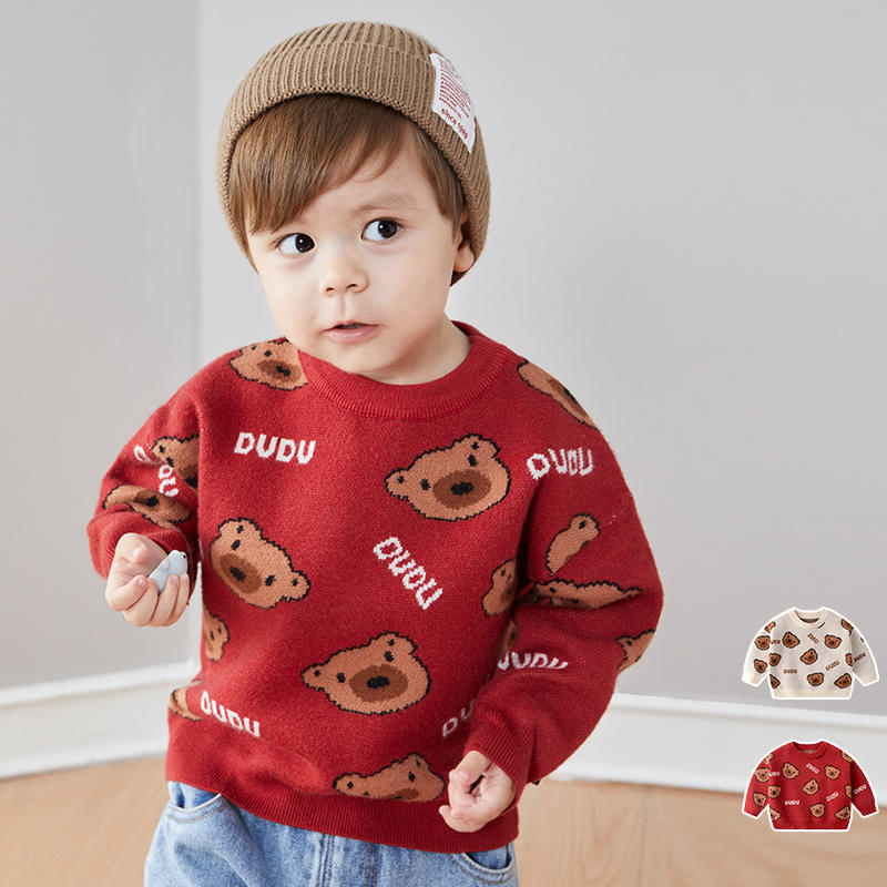 Bear Solid Warm Winter And Autumn Baby Knitted Wholesale Children Long Sleeve Top Toddler Sweater