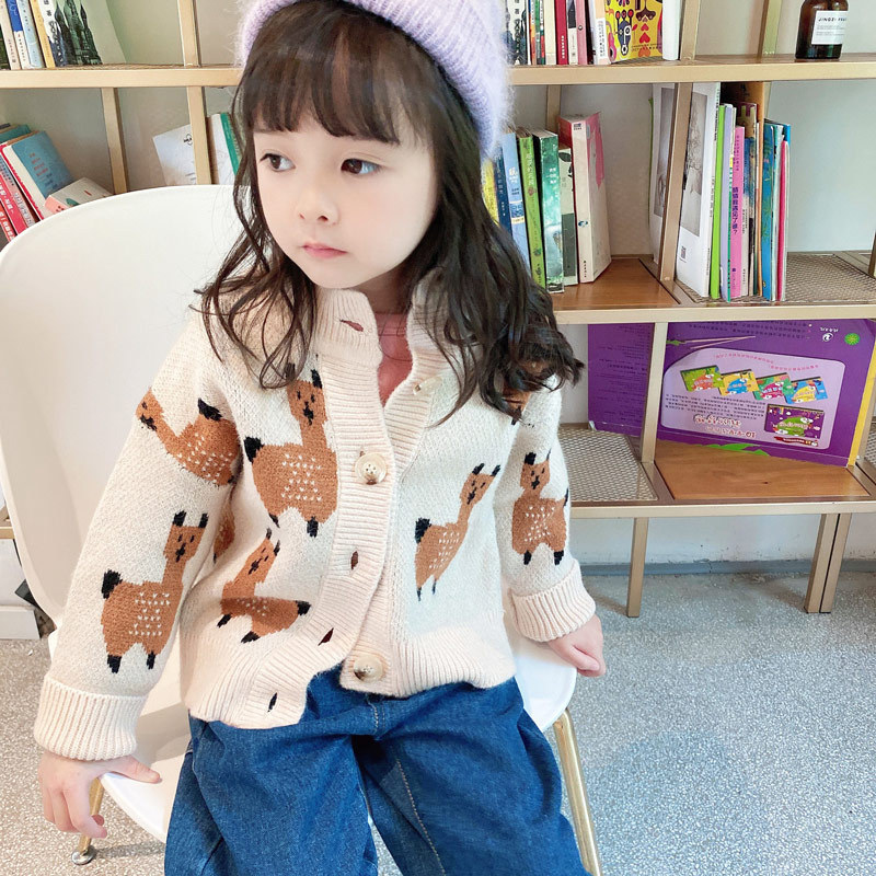 Fashion Single-Breasted French Terry Little Baby Girls' Cardigan Sweaters For Kids