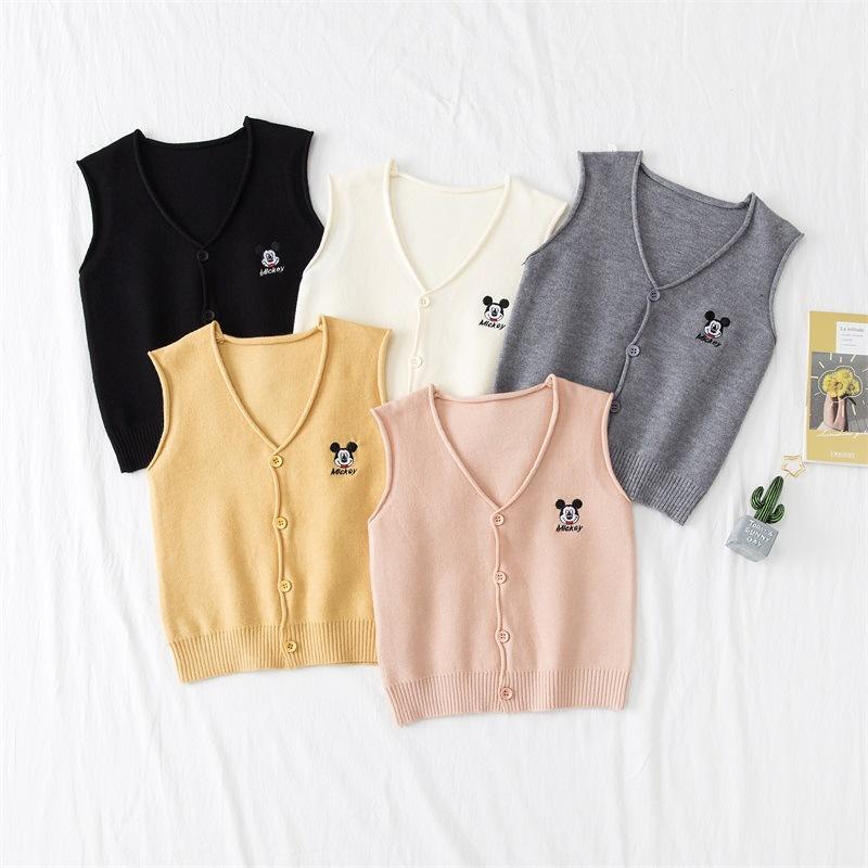 Custom Logo Winter Boys Button Knit Sweater Sleeveless 100% Cotton Solid Color Girl Knit Vest For Kids