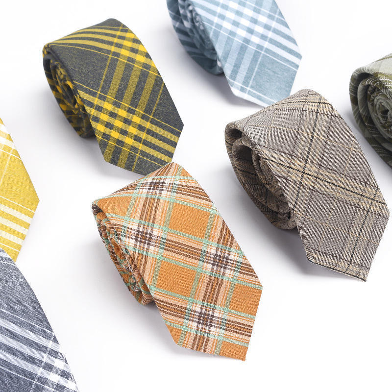 Custom Logo /Wholesale Cheap Girls Plaid Series Jacquard Reversible Casual Cotton Necktie