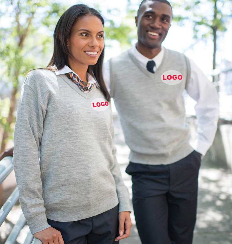 Affordable Custom LOGO Employee Uniform Sleeveless Sweater Waistcoat Knitted Unisex Hotel Sweater Vest