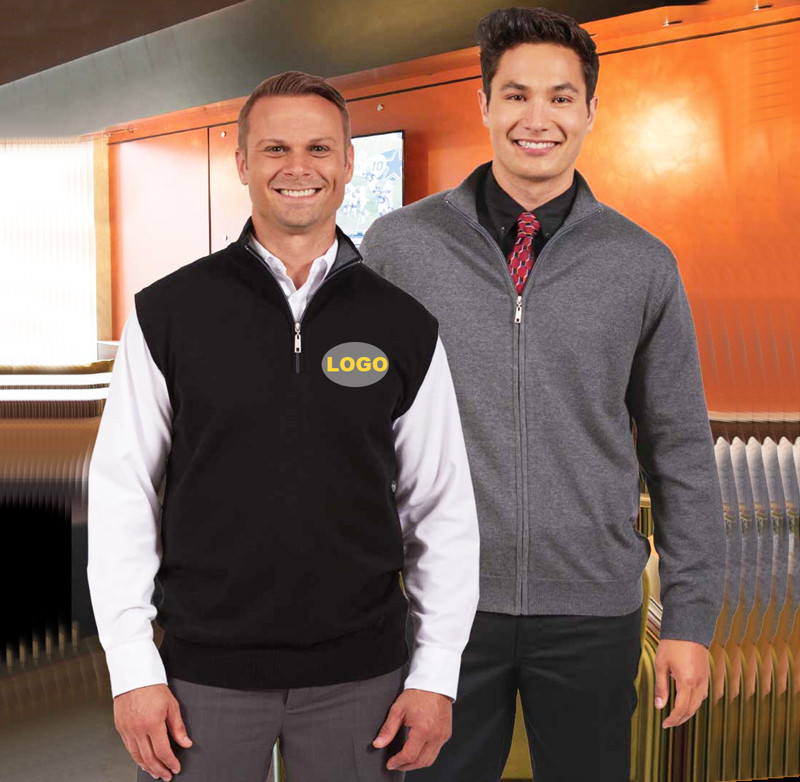 Custom Employee Uniform Sleeveless Waistcoat Custom Logo Knitted Quarter Zip Cotton Hotel Uniform Vest