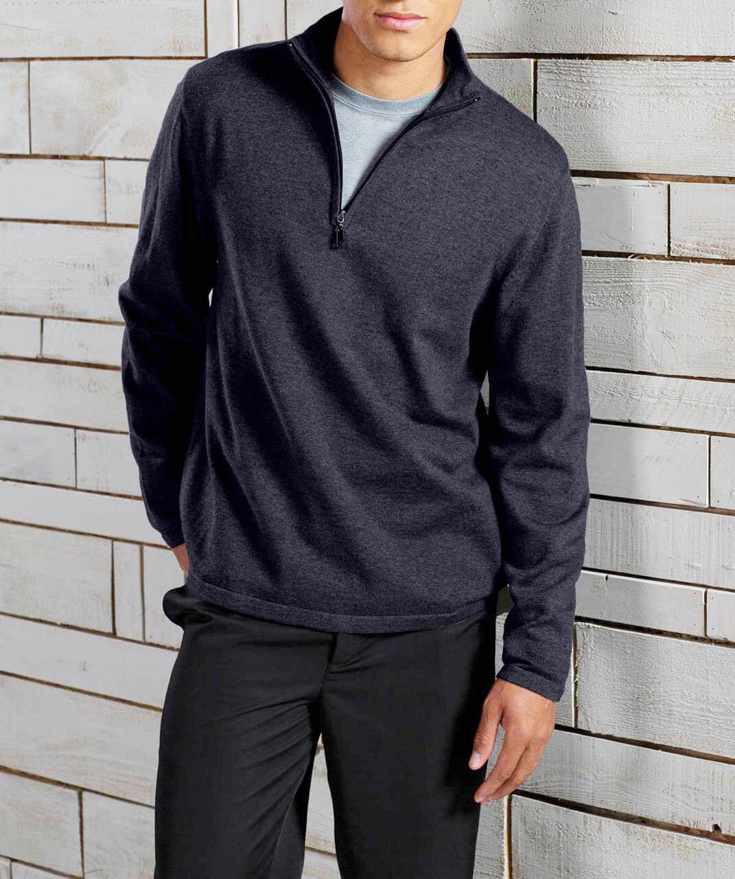 Custom Logo Office Employee Uniform Sweater Solid Color Knitted Oversized Mens' Quarter Zip up Pullover Uniform Sweater
