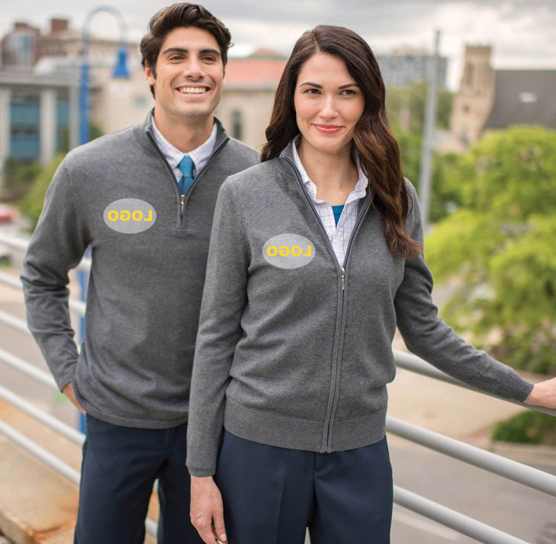 Custom Logo Office Employee Fomal Uniform Sweater Solid Color Knitted Oversized Women's  Zip up Uniform Sweater Cardigan for Business