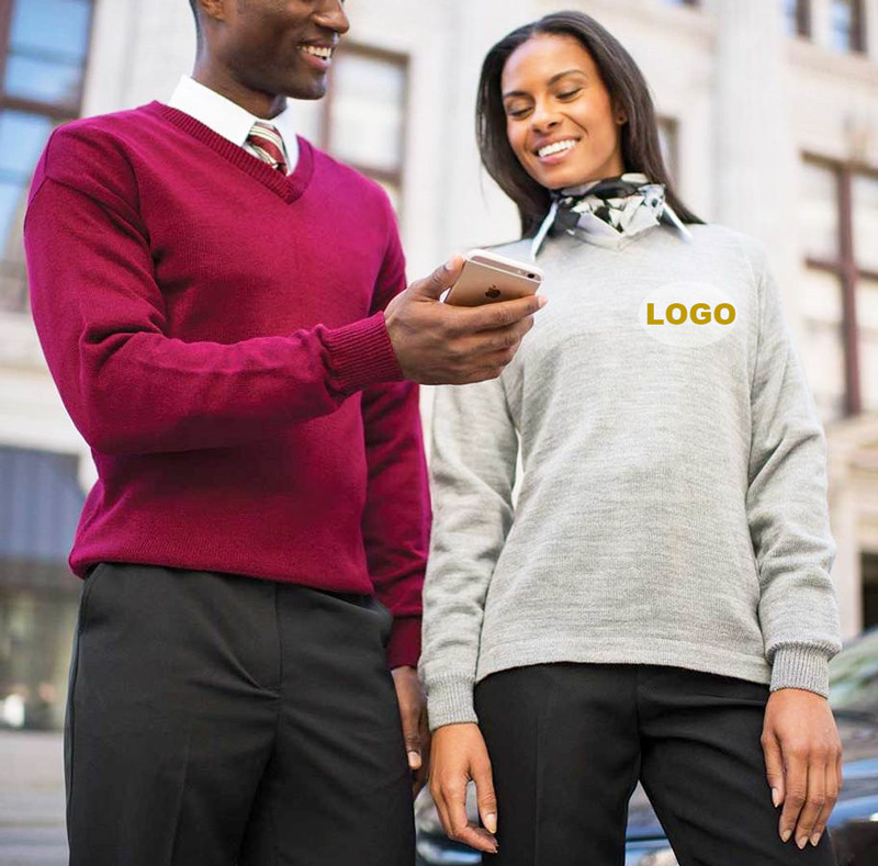 Perfect Ladies Business Wear Women's V-Neck Knitted Employee Custom Uniform Sweater Embroidery With Logo