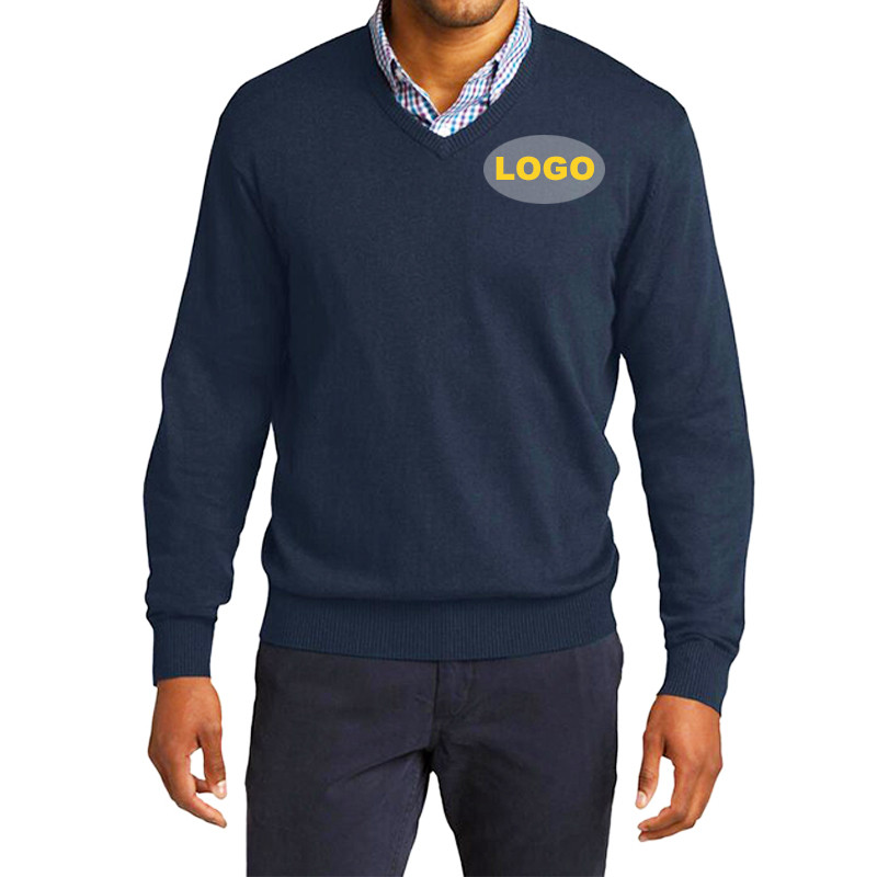 Business Employee Office Uniform Sweater Custom Logo OEM ODM Men's Knitted Embroidered V Neck Uniform Sweater