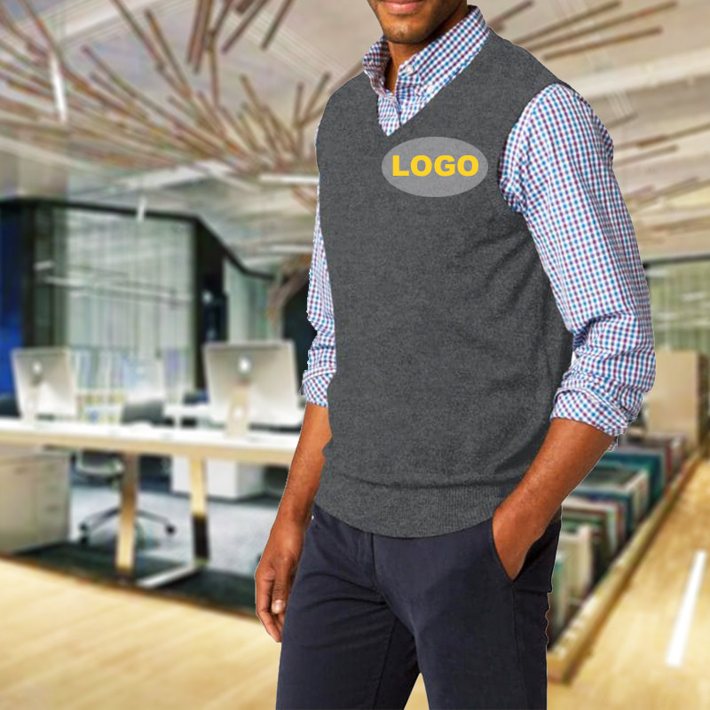 Custom LOGO Men's Airlines Bank Office Employee Uniform Sleeveless Sweater Waistcoat Knitted Uniform Sweater Vest Custom