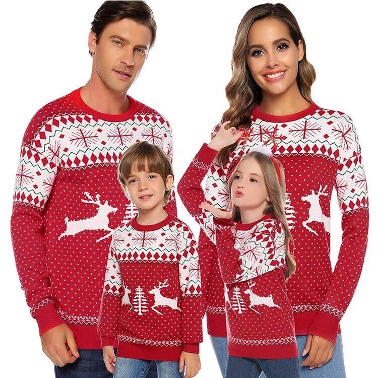 Factory Custom/Wholesale Unisex Knitted Ugly Christmas Sweater Jumpers Acrylic Couple Family Merry Christmas Pullover Sweater