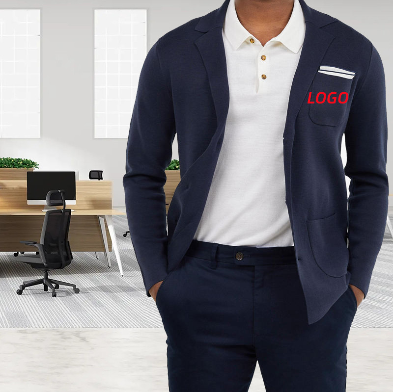 2024 Custom Logo Men Knitted Western Suit 100% Cotton Plus Size Men's Employee Uniform Sweater Jackets for Business