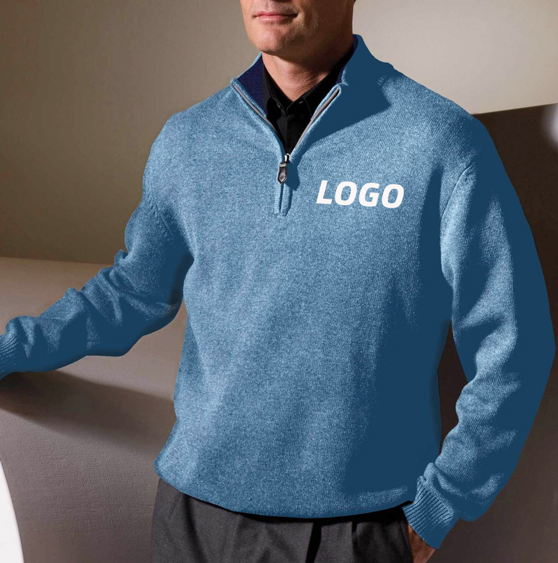 Cheap Men's Business Office Employee Sweater Custom logo Men Knitted Uniform Quarter Zip Sweater