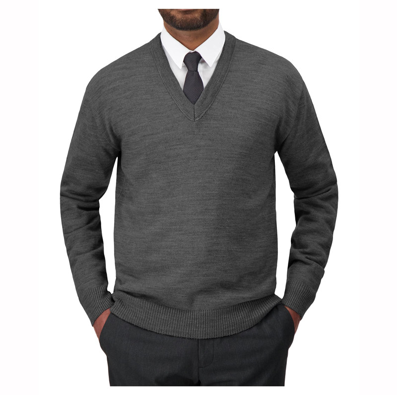 2024 Employee Business V Neck Uniform Sweater Men's Knitted Embroidery Uniform Sweater with Custom Logo