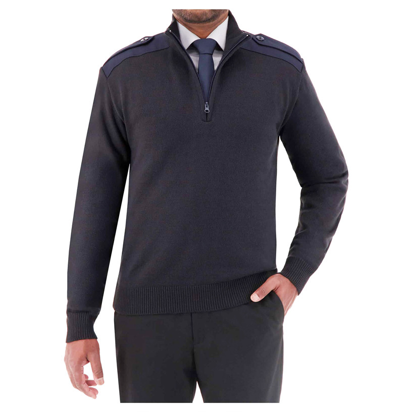Fashion Men's Employee Knitted Uniform Sweater Custom Logo Business Uniform Quarter Zip Sweater for Office Airline Company
