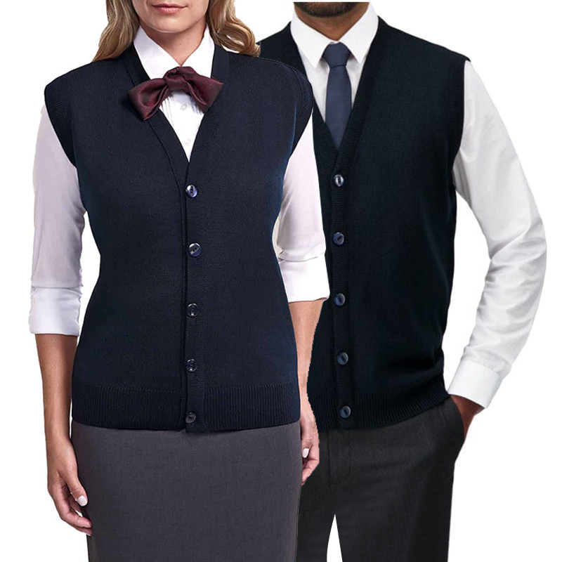 High Quality Starred Hotel Employee Uniform Custom Housekeeping Staff Reception Doorman Knitted Hotel Uniform Sweater Waistcoat