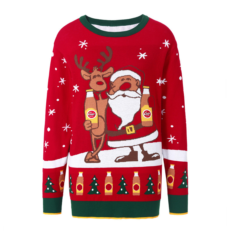 Factory Custom Men/Women Christmas Jumpers Adults Unisex Knit Ugly Christmas Sweater with Santa Claus Reindeer pattern