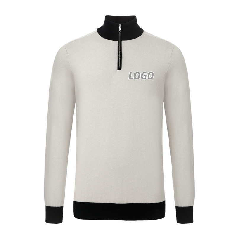 2024 Latest Design Men's Plain Knit Zipper Stand Collar Pullover Golf Sweaters Custom Logo Polo Neck Club Sweaters with quarter zipper