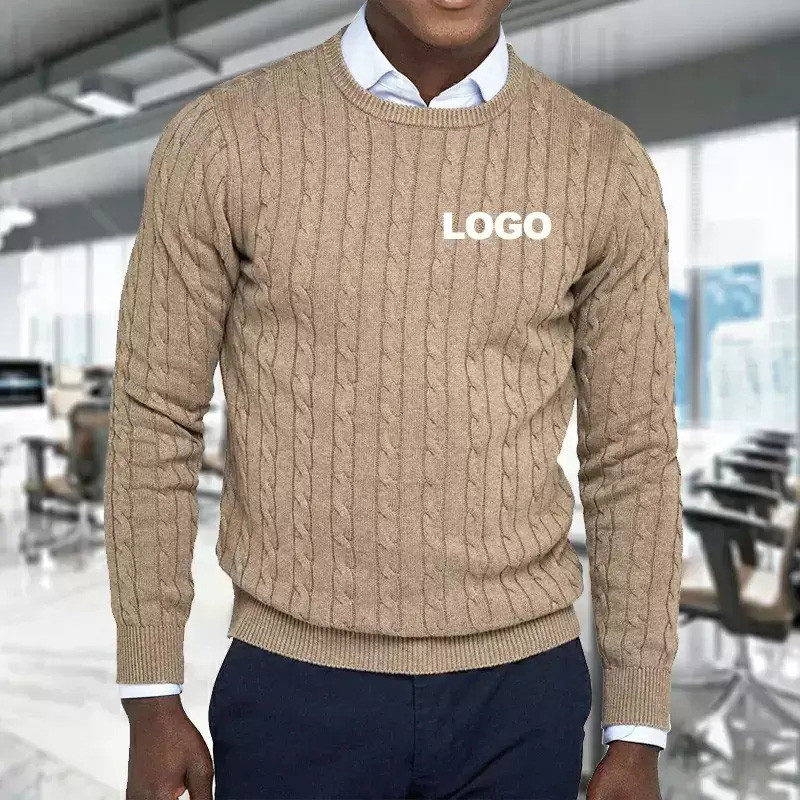 Free Sample Men's High Quality Cotton Rib Pullover Sweater Dress Winter Plus Size Knit Sweaters for Men Custom Logo 