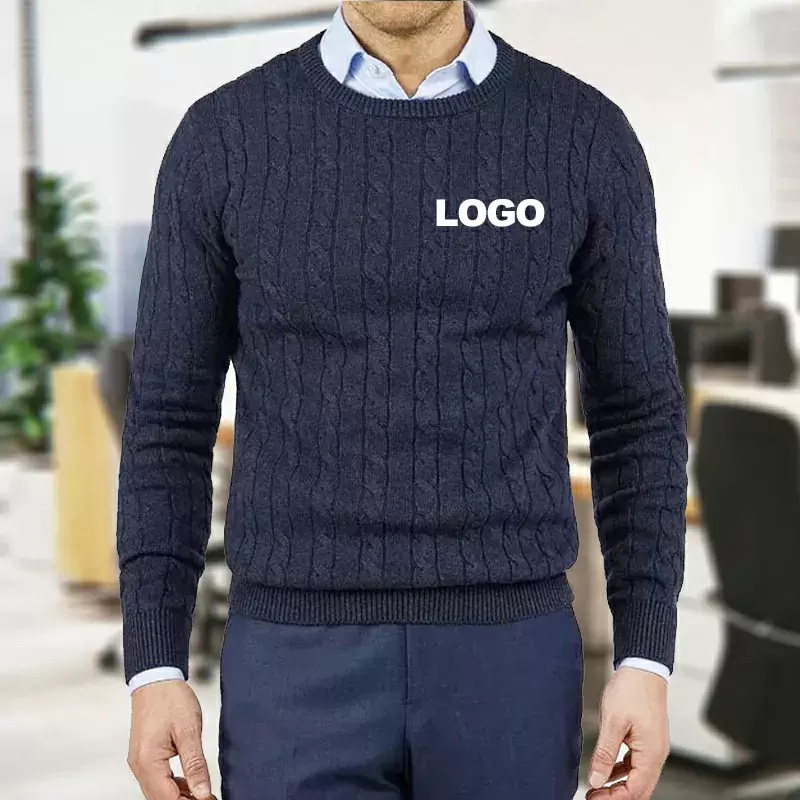 Free Sample Men's High Quality Cotton Rib Pullover Sweater Dress Winter Plus Size Knit Sweaters for Men Custom Logo 