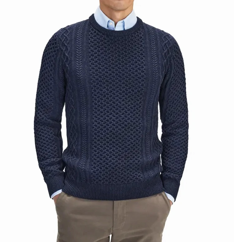 OEM/ODM Men's Cotton Rib Pullover Sweater Custom Logo Winter Plus Size Knit Slim Fit Sweaters for Men