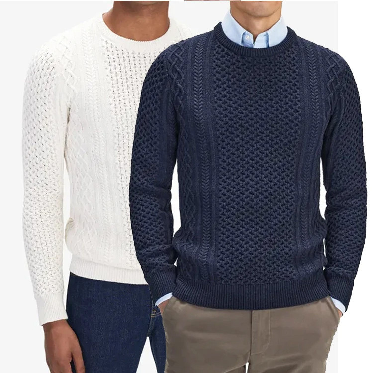 OEM/ODM Men's Cotton Rib Pullover Sweater Custom Logo Winter Plus Size Knit Slim Fit Sweaters for Men