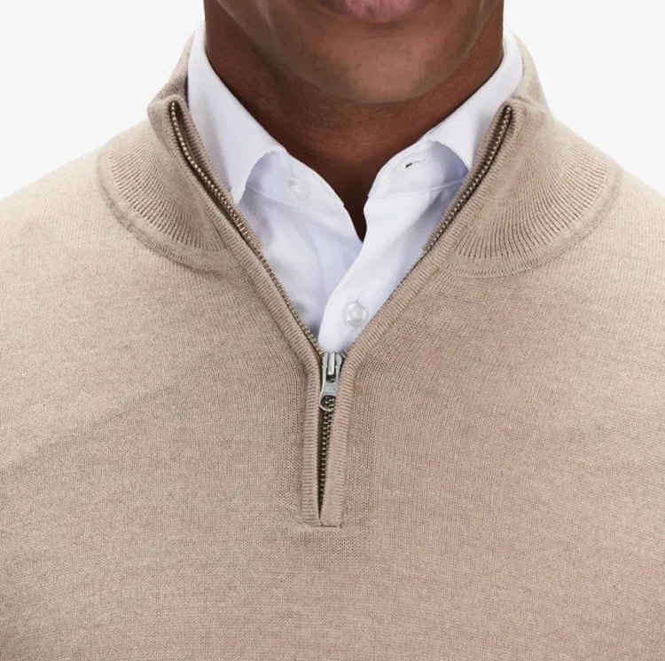 2024 Fashionable Men's Polo Neck Half Zipper Sweater Custom 100% Merino Mohair Wool Winter Cable Knitted Clothing Sweater