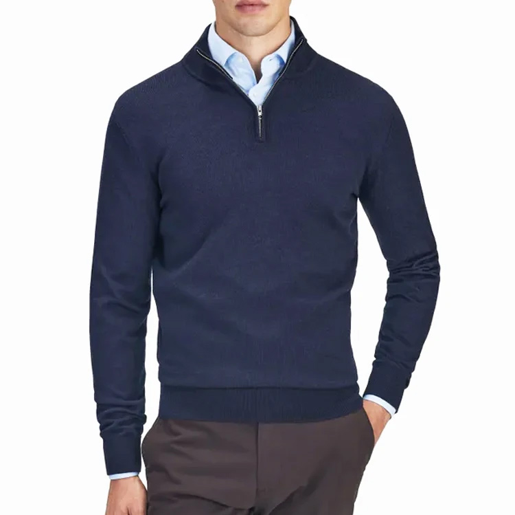 2024 Fashionable Men's Polo Neck Half Zipper Sweater Custom 100% Merino Mohair Wool Winter Cable Knitted Clothing Sweater