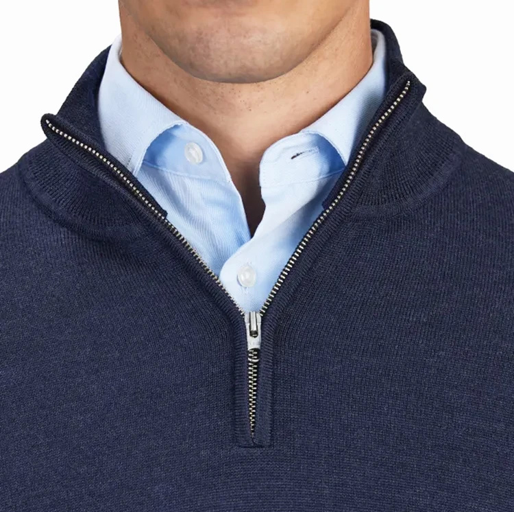 2024 Fashionable Men's Polo Neck Half Zipper Sweater Custom 100% Merino Mohair Wool Winter Cable Knitted Clothing Sweater