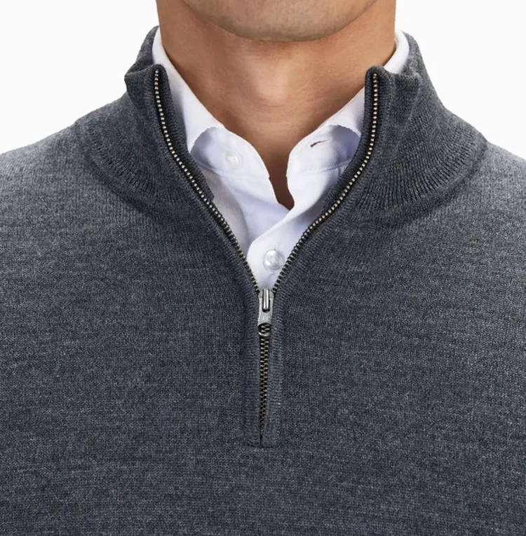 2024 Fashionable Men's Polo Neck Half Zipper Sweater Custom 100% Merino Mohair Wool Winter Cable Knitted Clothing Sweater