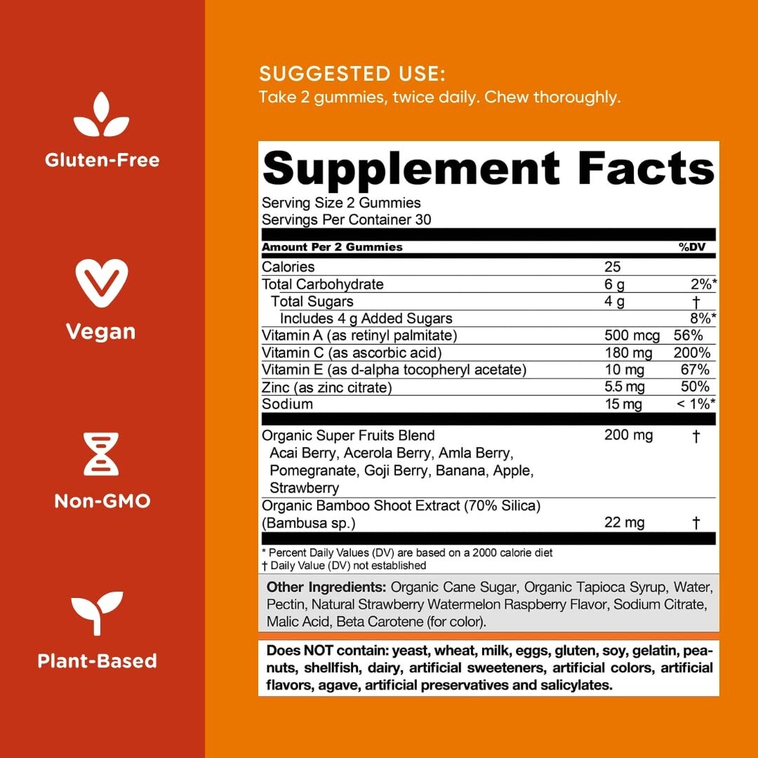 Nutritional Supplement, SuperFruits Beauty Gummy Vitamin - 60 Count - Collagen-Promoting Ingredients - Mixed Fruit, Vegan, Plant-Based, Non-GMO, Gluten-Free & Gelatin Free