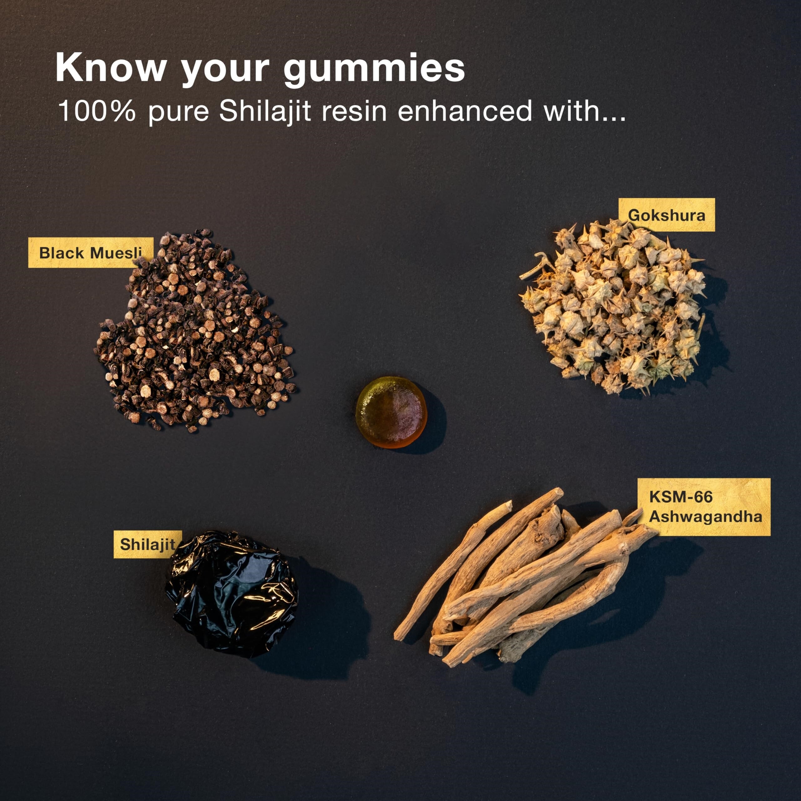 Pure Himalayan Shilajit Gummies Gold I Lab Tested I No Added Sugar I Ashwagandha, Gokshura| Fulvic Acid & 85+ Trace Minerals I for Men, Women I Non-GMO I 100% Natural & Organic