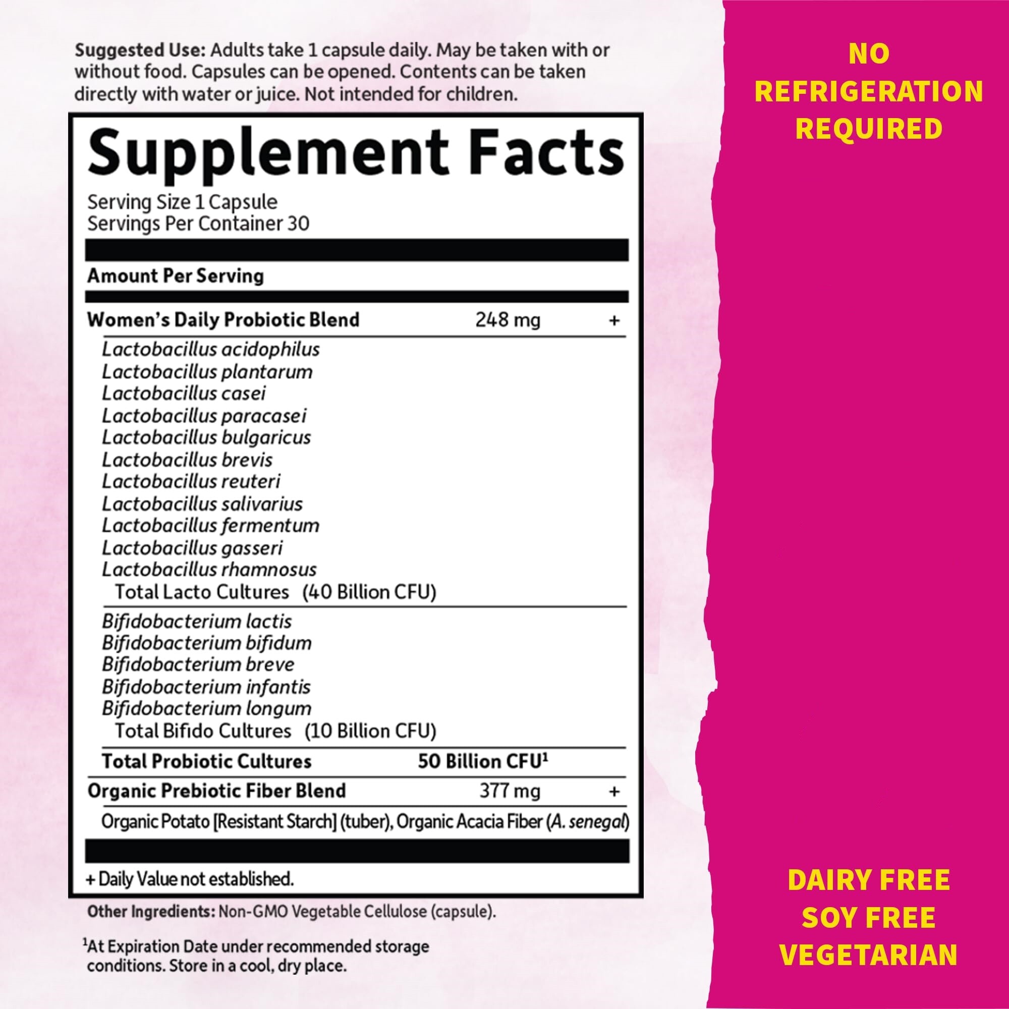 Once daily probiotics for women, 50 billion CFU, 16 strains of probiotics, containing organic prebiotics for digestive, vaginal and immune health