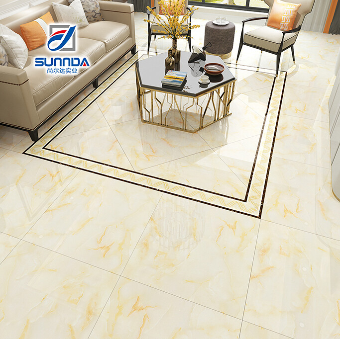 Glazed polished porcelain tiles