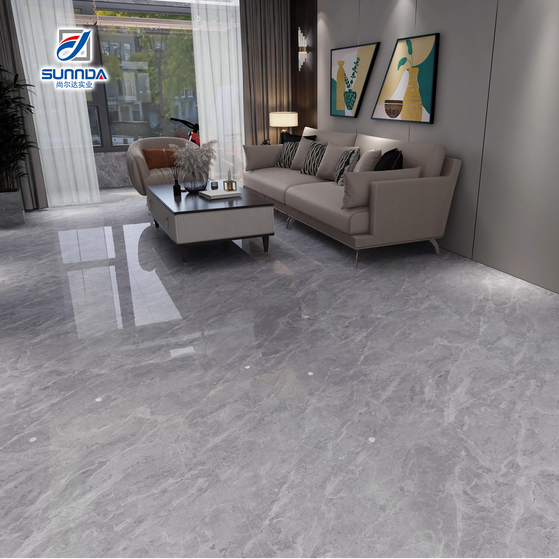 Glazed polished porcelain tiles