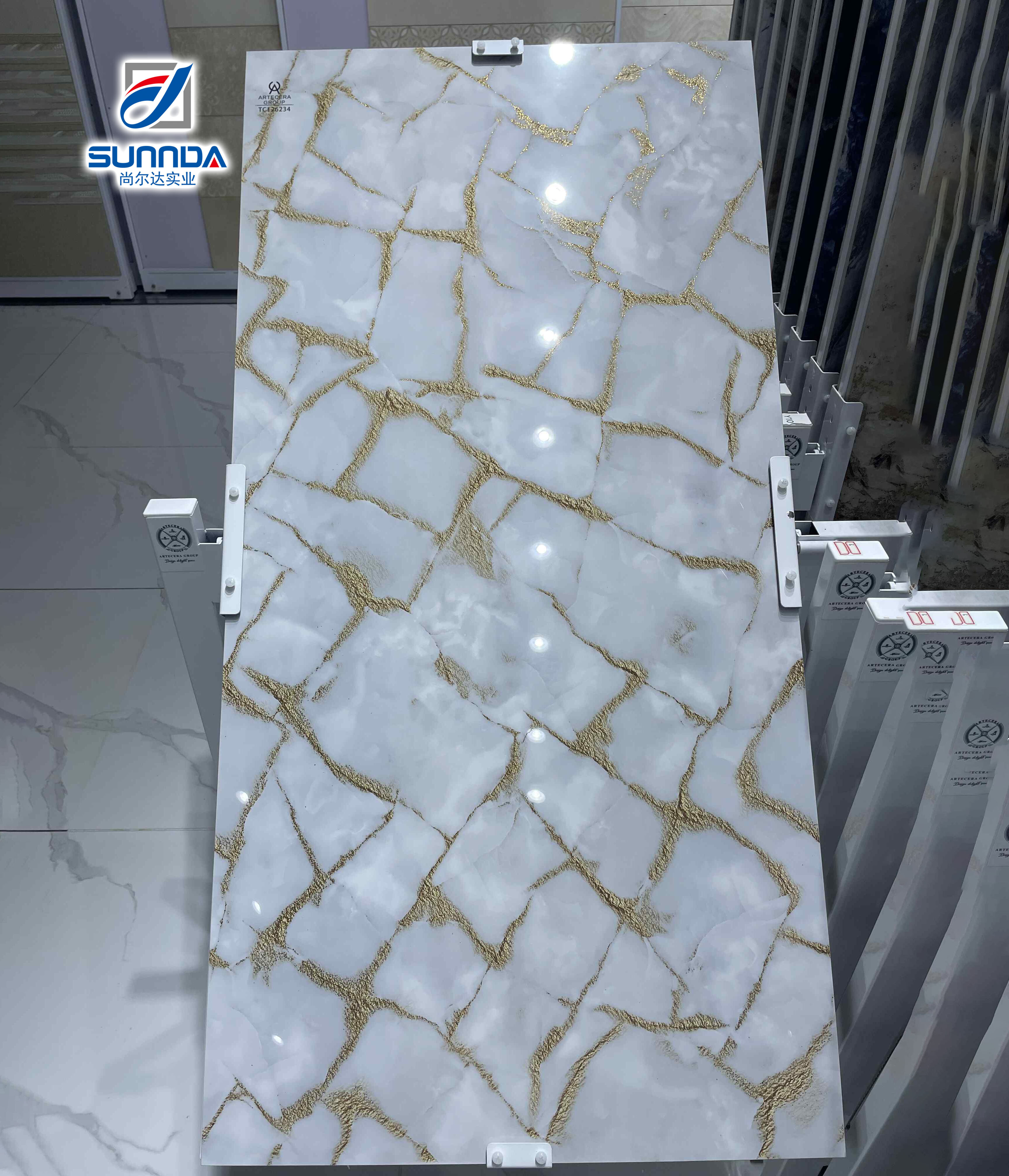 Glazed polished porcelain tiles