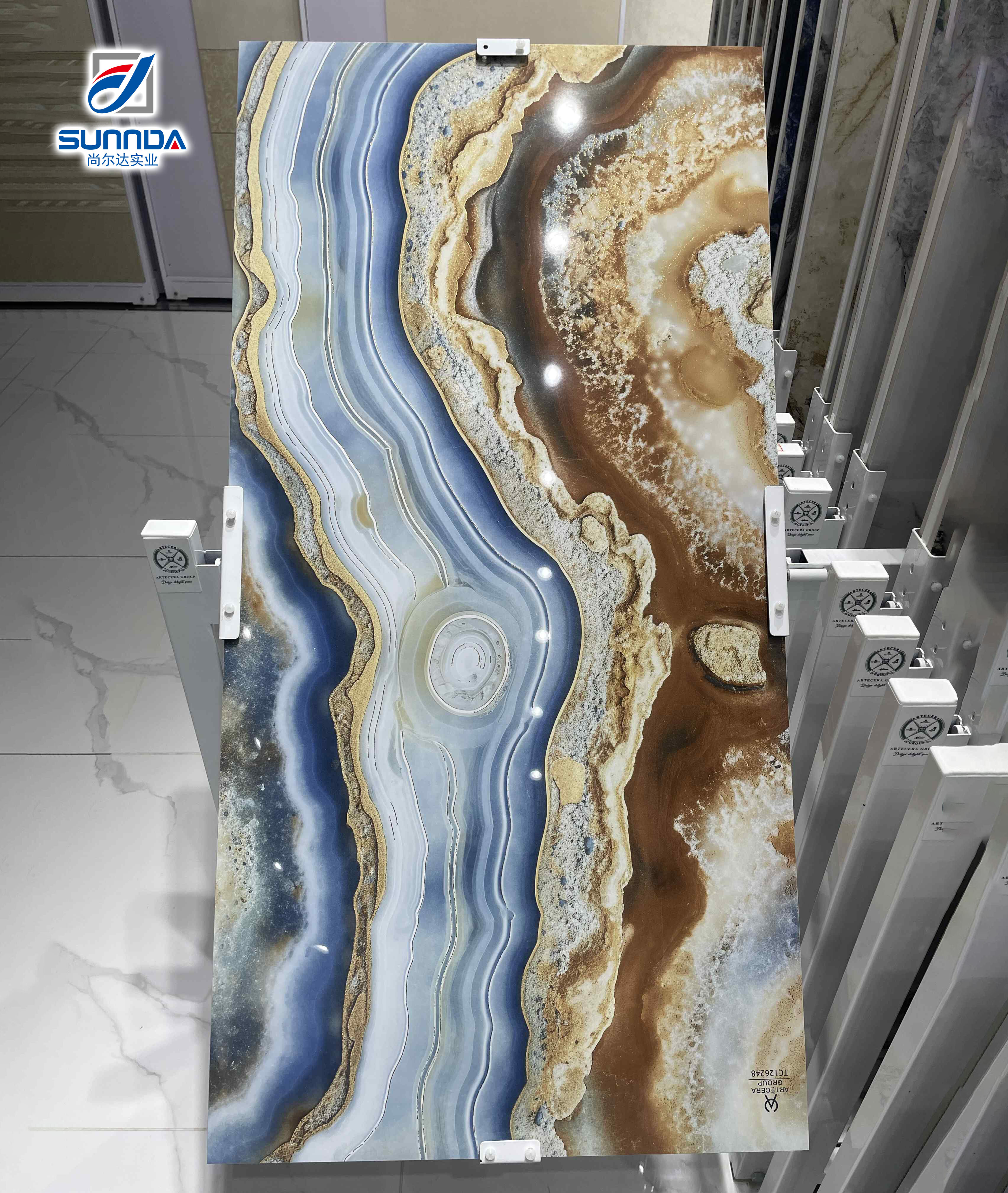 Glazed polished porcelain tiles