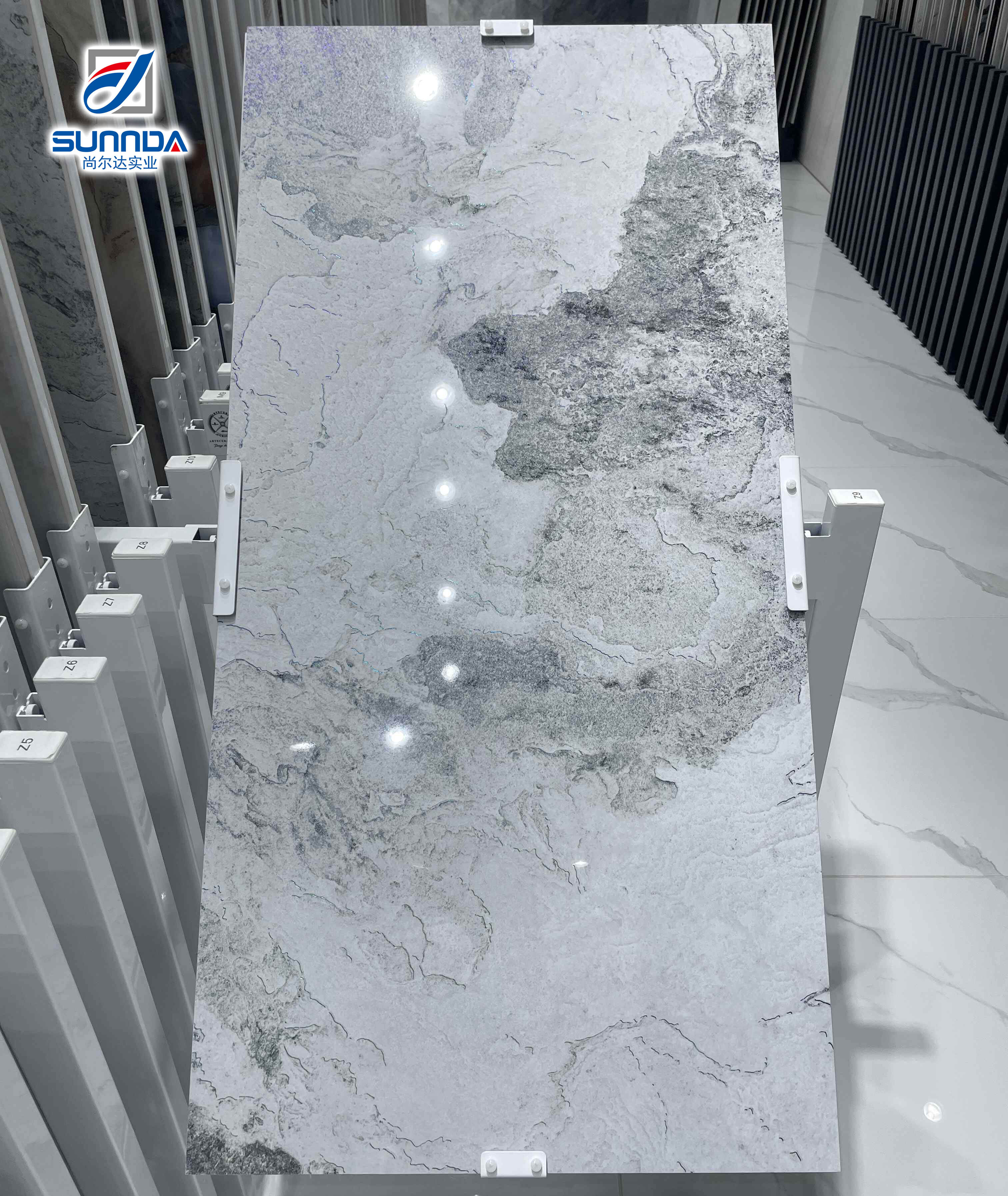 Glazed polished porcelain tiles