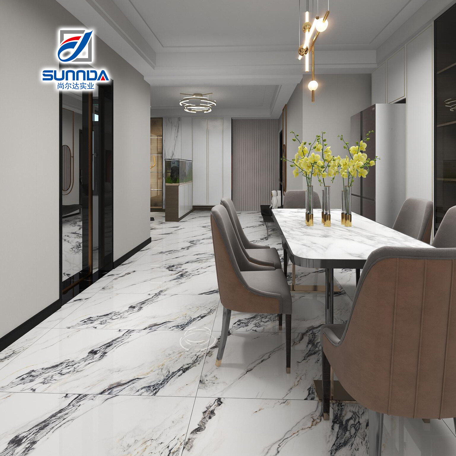 Glazed polished porcelain tiles