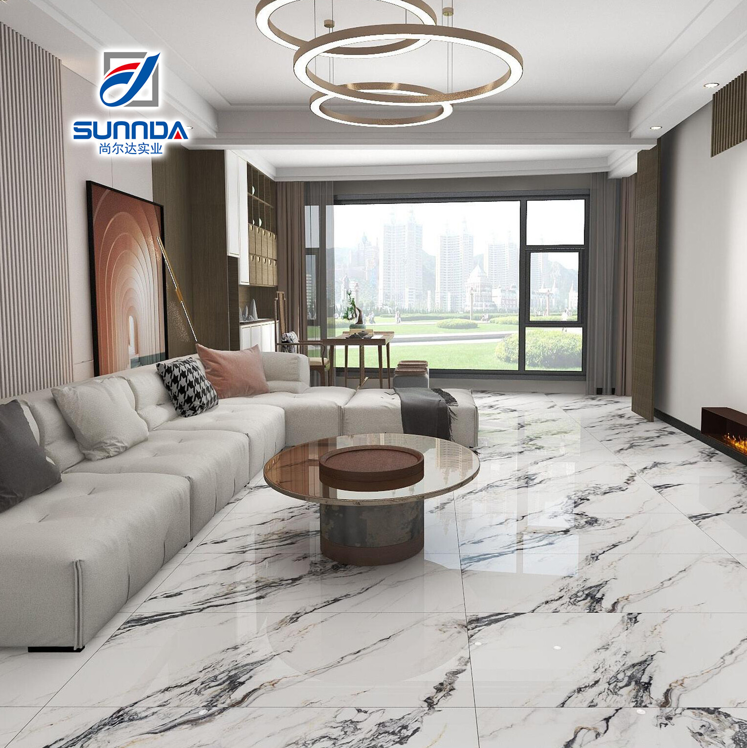 Glazed polished porcelain tiles